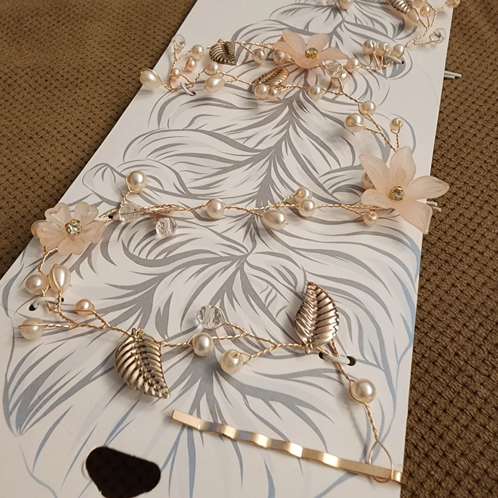 Icing metal wire flower pearl leaf hair decoration